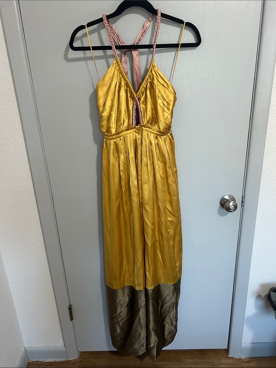 Anthropologie Dresses & Skirts - Anthropologie Silk Colorblocked Maxi Dress - Gold, Pink and Green Goddess Luxury